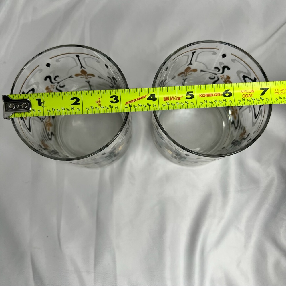 🥃 2 Lowball Rocks Old Fashioned Glasses Black Gold Fleur-de-lis vintage EUC MCM - Picture 4 of 16
